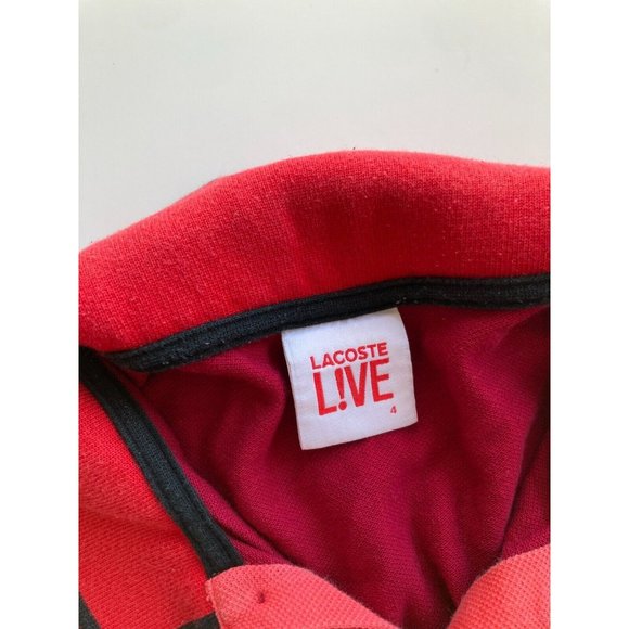Men's LACOSTE LIVE F8329 Red Coral Logo Cotton Pique Knit Polo, Size 4 / M - Picture 11 of 13